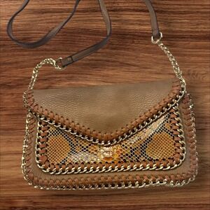 Sondra Roberts Snakeskin Crossbody Bag Chain Detail Designer Purse Small